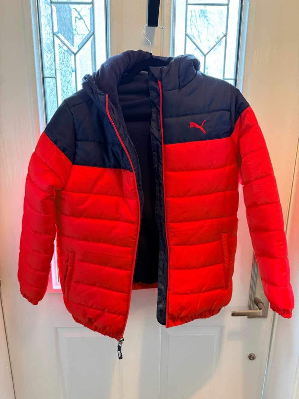 Puma Red and Navy Boys' Hooded Puffer Jacket